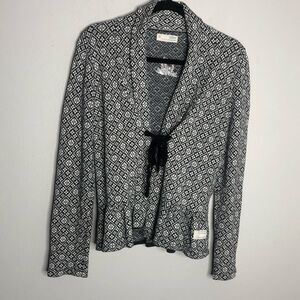 Anthropologie Odd Molly Patterned Black and White Tie Front Cardigan Sweater